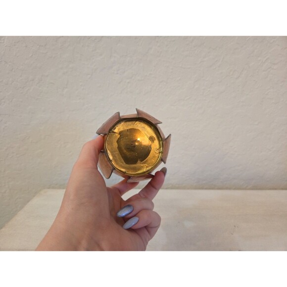 Vintage Capiz Shell Lotus Flower Burnt Orange with Brass Accent Candle Holder - Picture 6 of 12